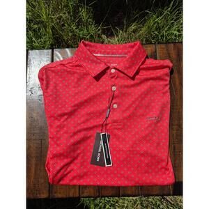 Michael Kors polo shirt red print medium M stretch light performance $118 MK NEW
